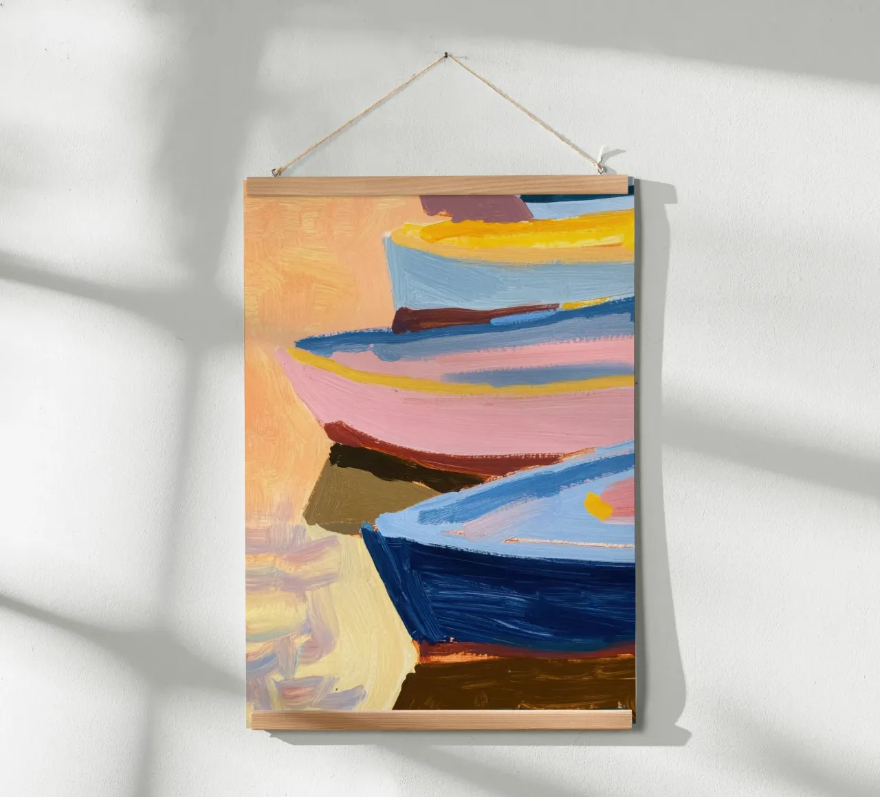 Boten in de haven - Abstracte zomersfeer poster van Euphoria Theresa