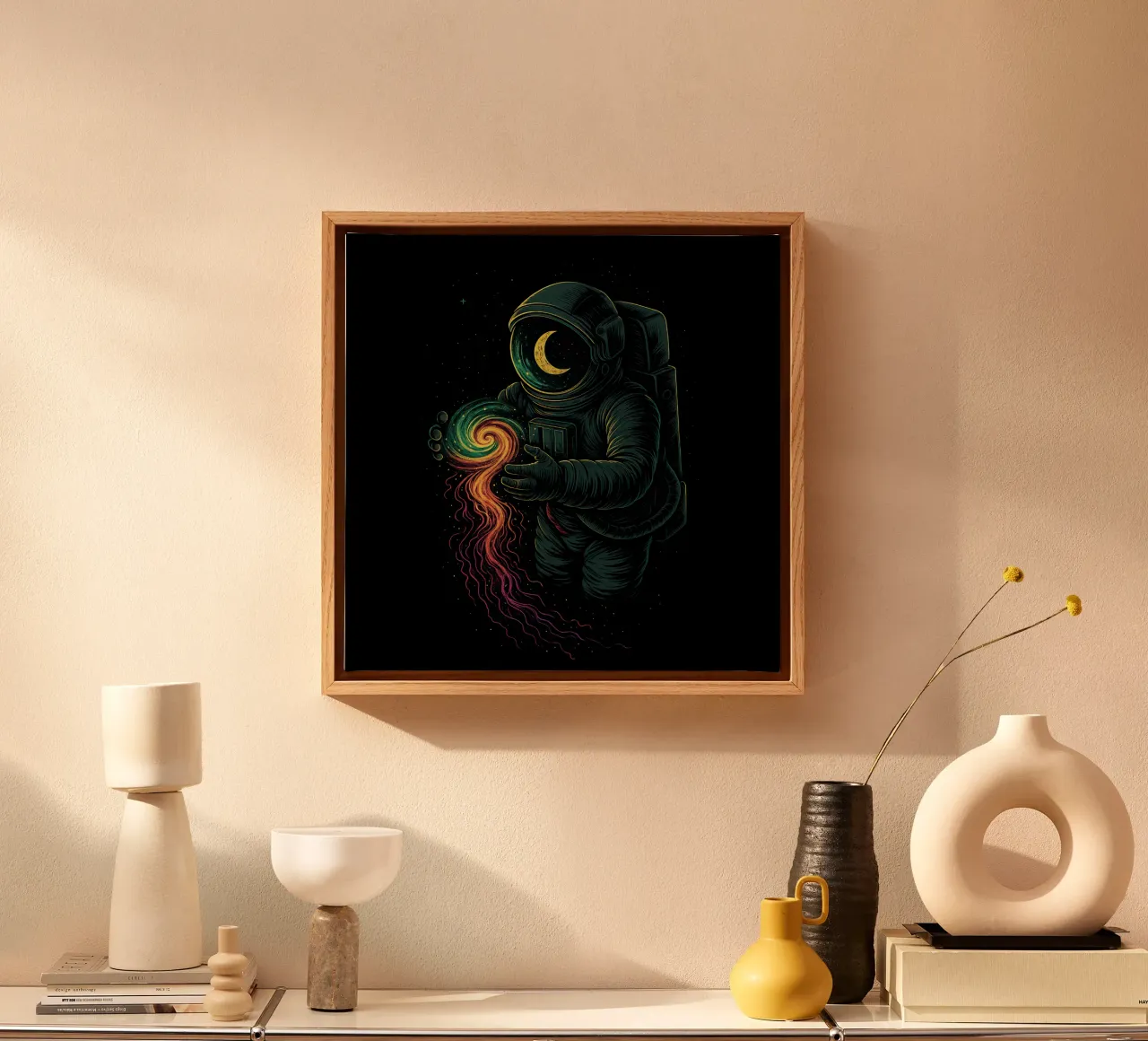 Astronaut & Swirling Galaxy tela con Cornice a cassetta da BadrBrand