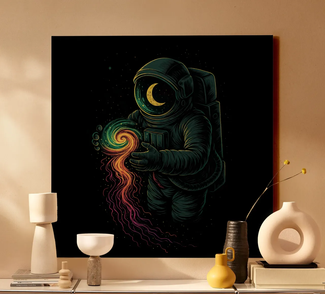 Astronaut & Swirling Galaxy tela con Cornice a cassetta da BadrBrand