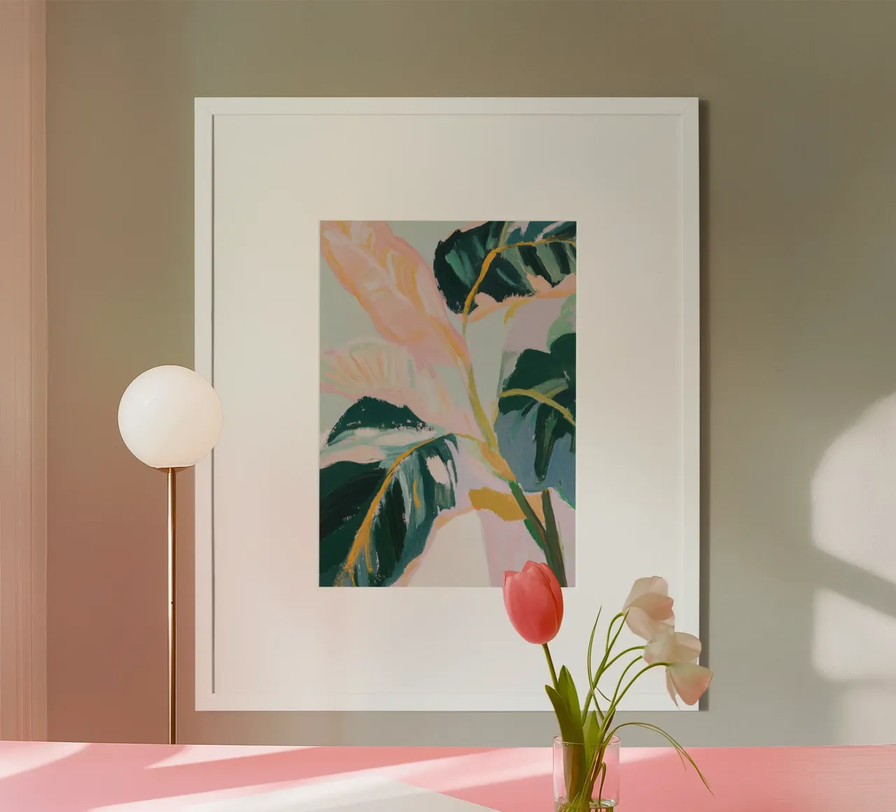 Albero di gomma - Pittura a olio minimalista poster con telaio in legno da Euphoria Theresa
