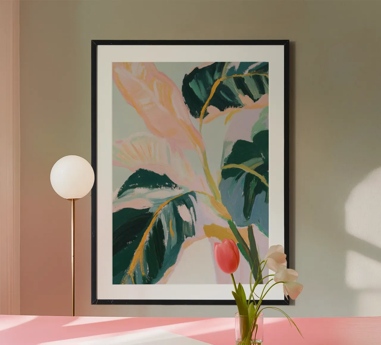 Albero di gomma - Pittura a olio minimalista poster con telaio in legno da Euphoria Theresa