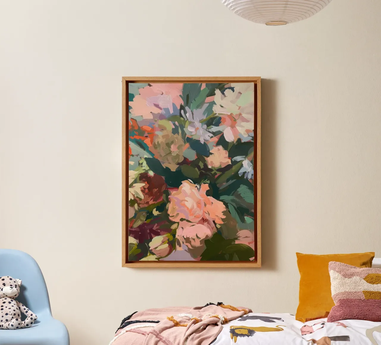 Bouquet di fiori a pastello - pittura a olio in stile boho tela con Cornice a cassetta da Euphoria Theresa