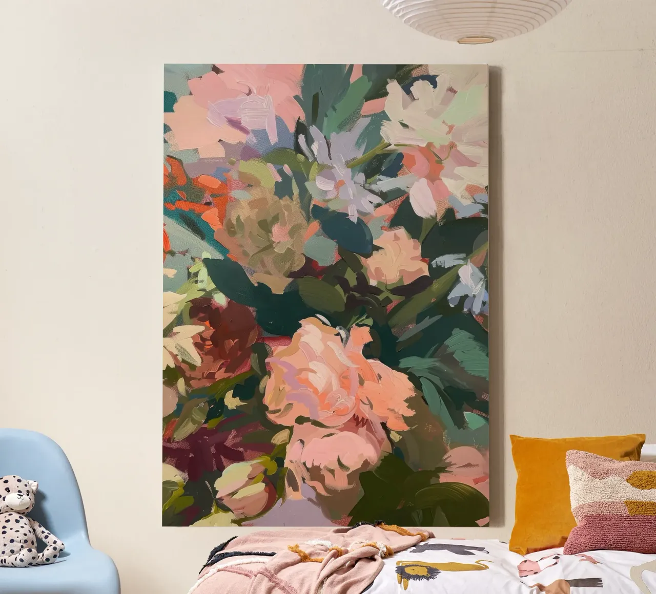 Bouquet di fiori a pastello - pittura a olio in stile boho tela con Cornice a cassetta da Euphoria Theresa