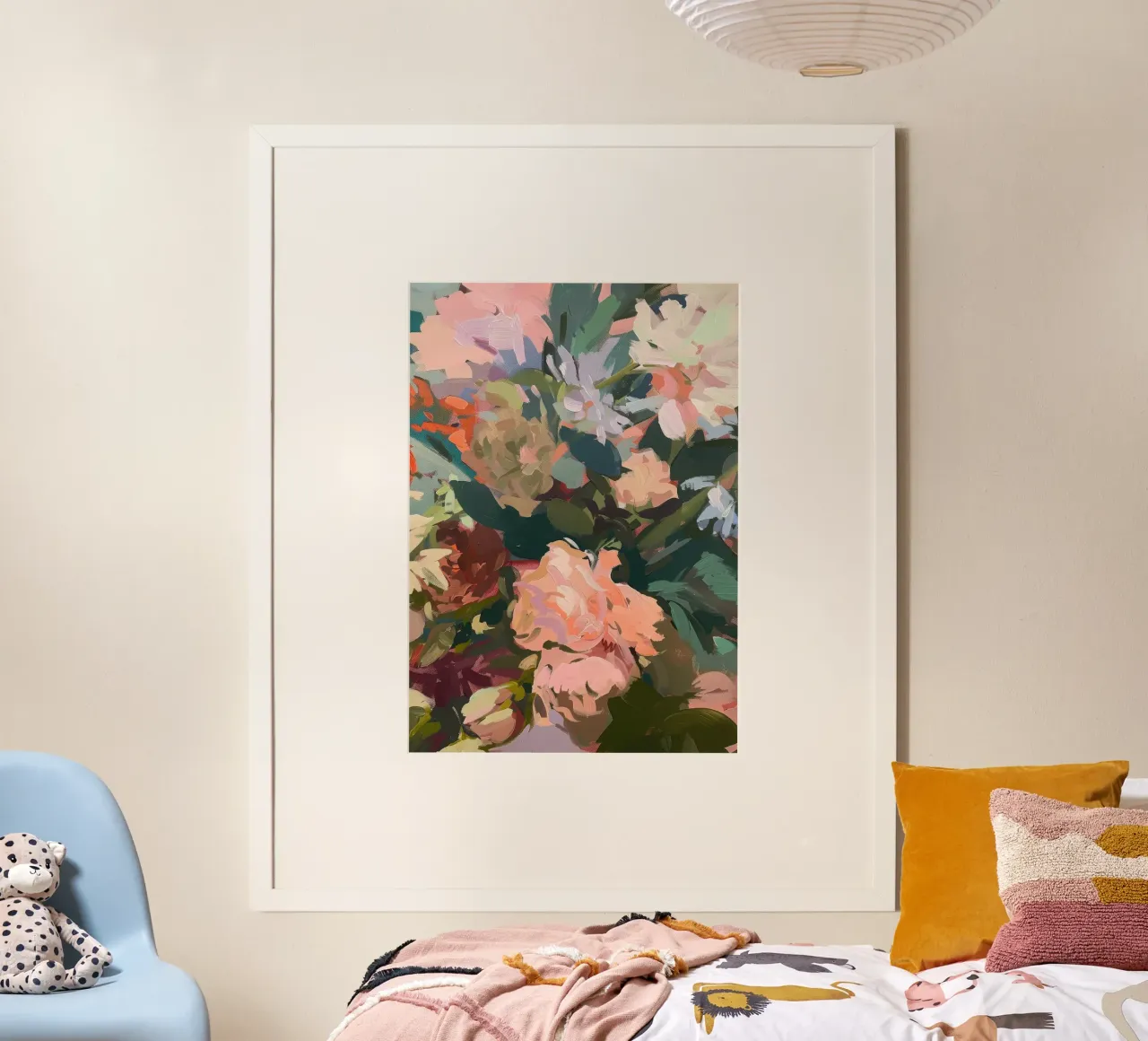 Bouquet di fiori a pastello - pittura a olio in stile boho poster con telaio in plastica da Euphoria Theresa