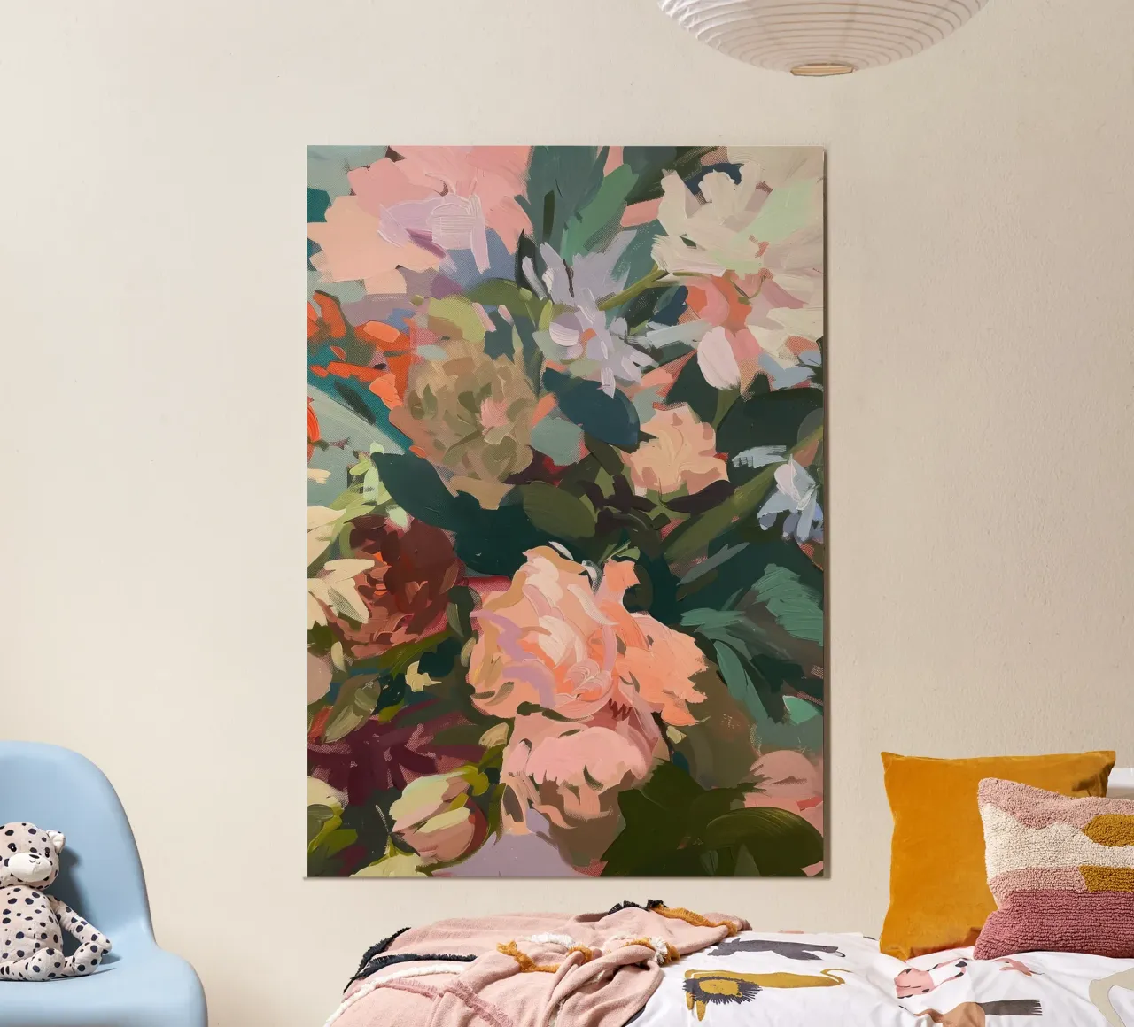 Bouquet di fiori a pastello - pittura a olio in stile boho poster con telaio in plastica da Euphoria Theresa