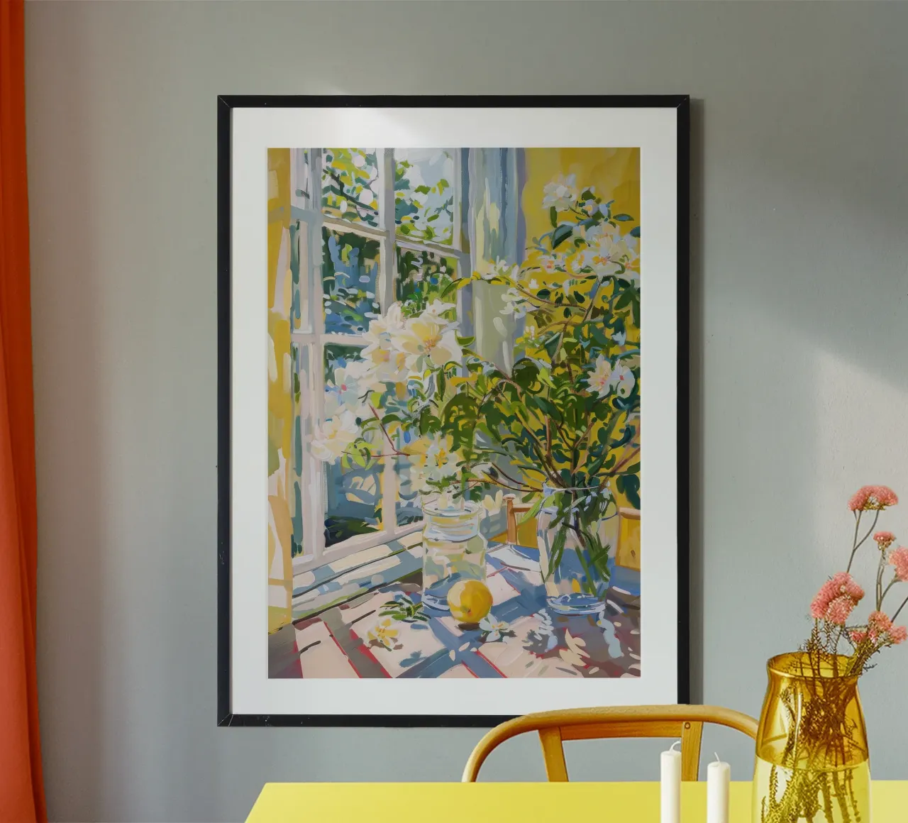 Natura morta di fiori con sole - Pittura ad olio d'epoca poster con telaio in plastica da Euphoria Theresa