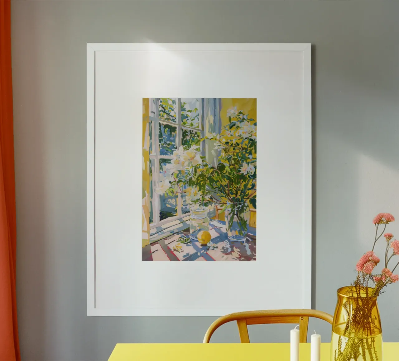 Natura morta di fiori con sole - Pittura ad olio d'epoca poster con telaio in plastica da Euphoria Theresa