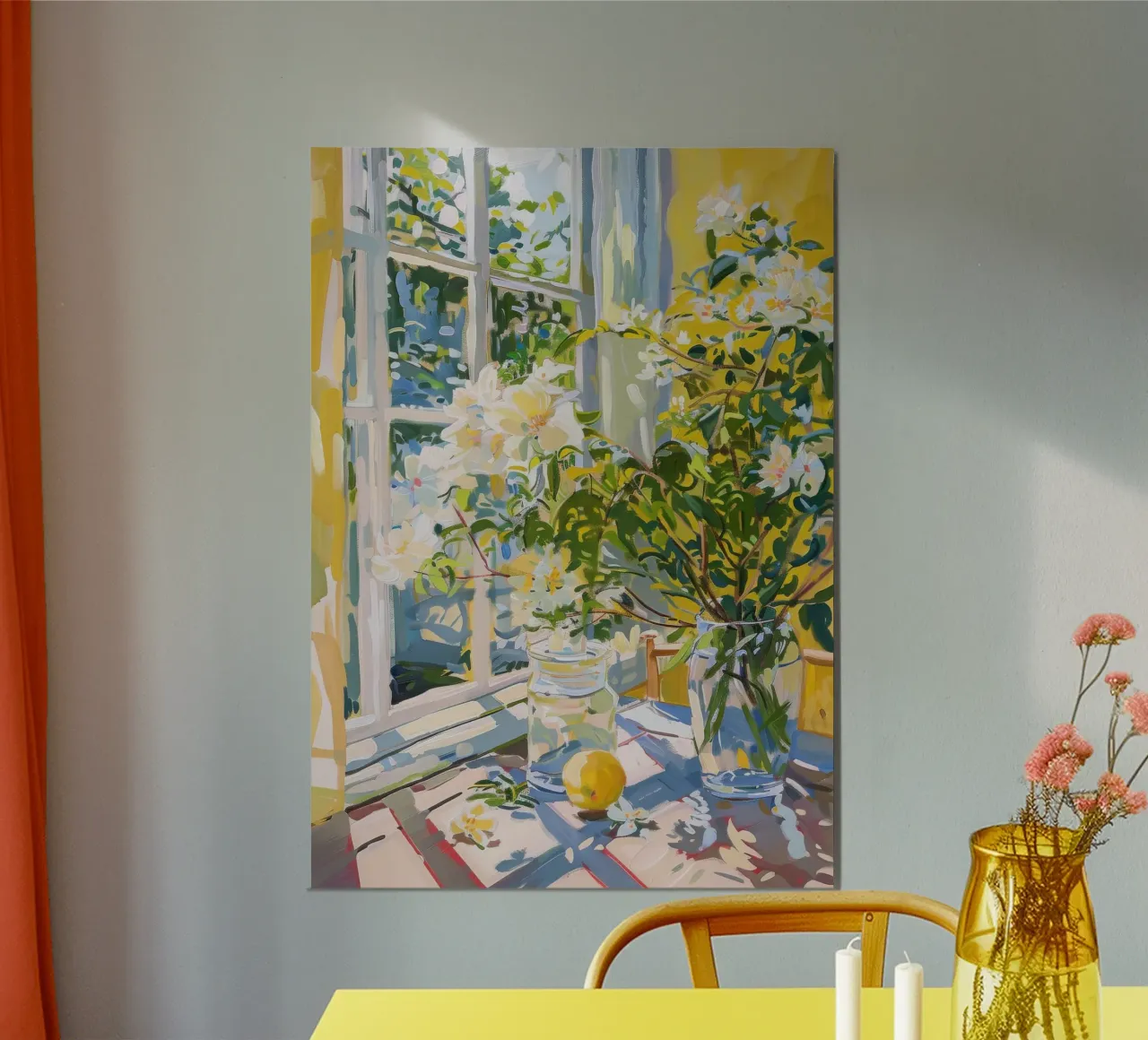 Natura morta di fiori con sole - Pittura ad olio d'epoca poster con telaio in plastica da Euphoria Theresa