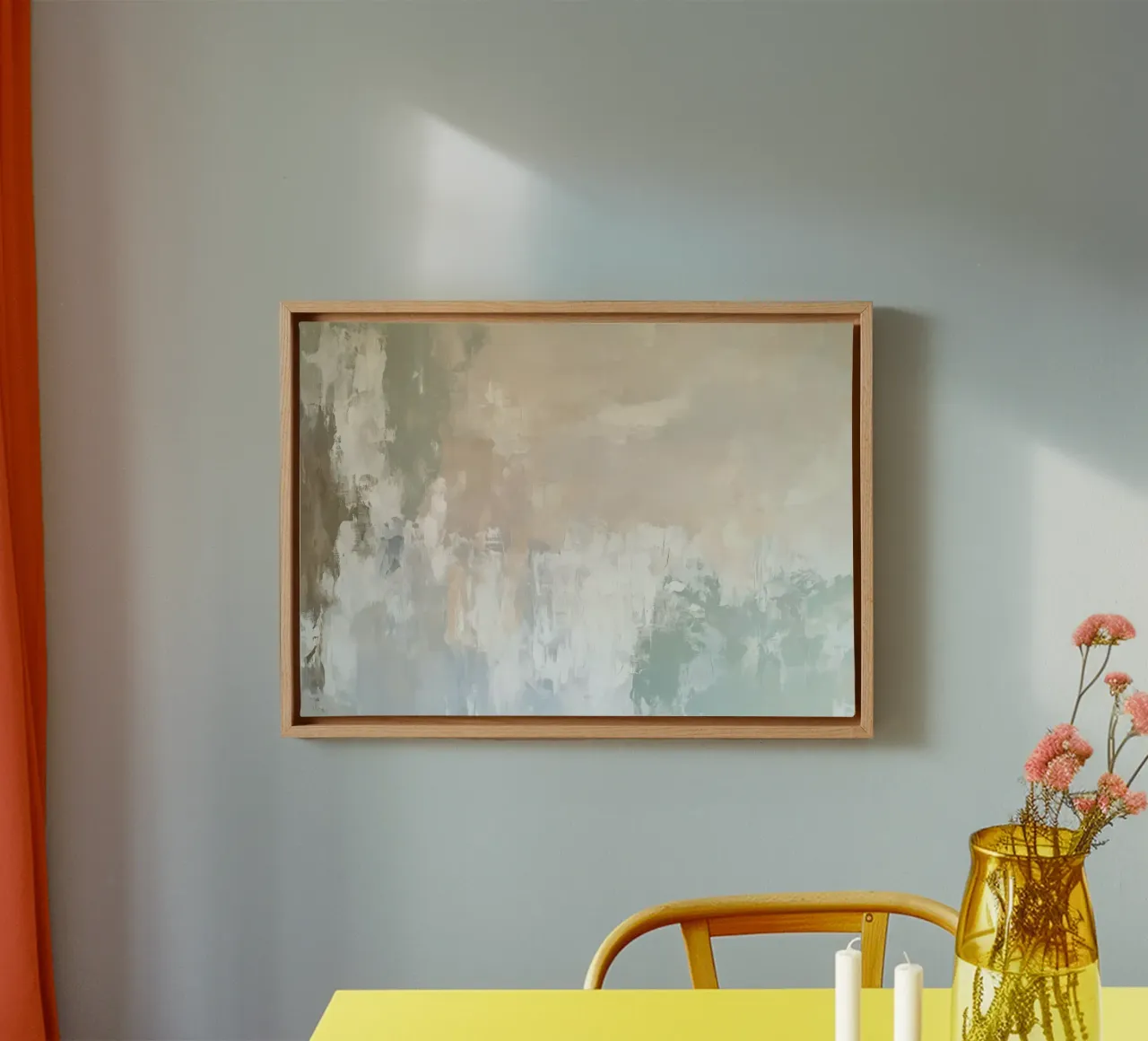Zacht beige-wit - abstracte rust canvas met Baklijst van Euphoria Theresa