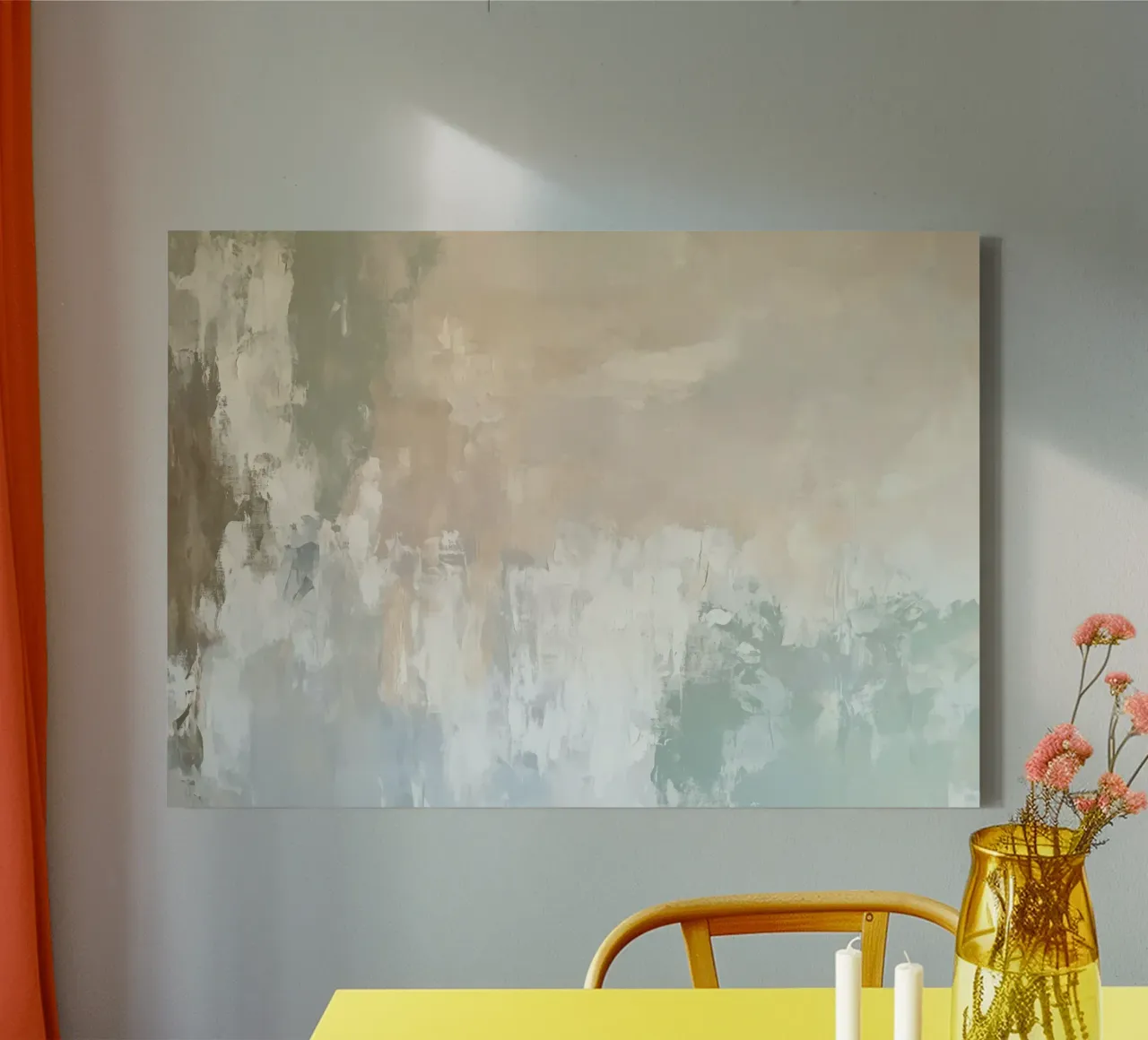 Zacht beige-wit - abstracte rust canvas met Baklijst van Euphoria Theresa