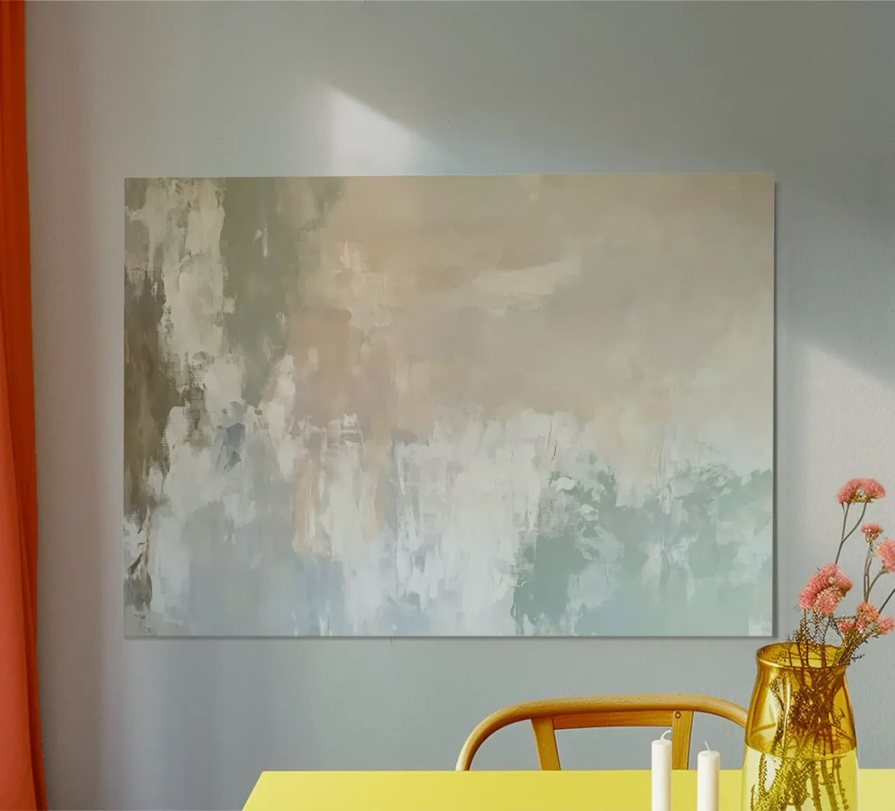 Morbido beige-bianco - calma astratta poster con telaio in alluminio da Euphoria Theresa