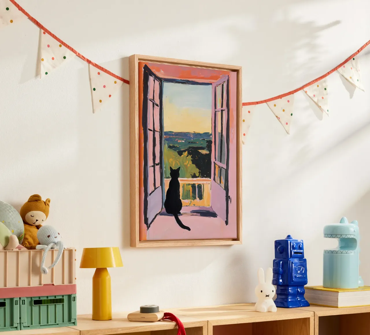 Minimalist cat in the window - Matisse style canvas with Floater frame by Euphoria Theresa