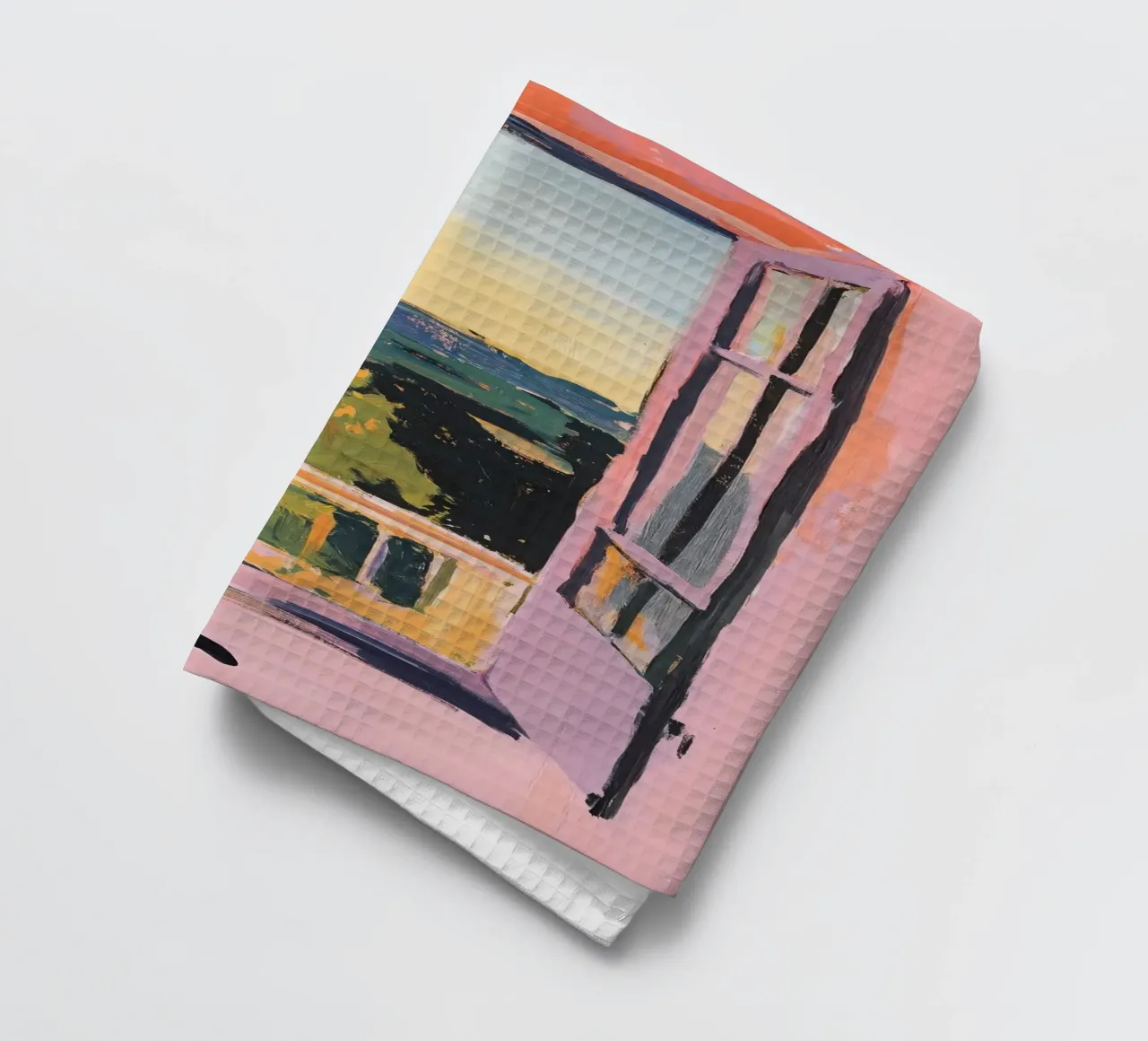 Chat minimaliste dans une fenêtre - style Matisse torchon de Euphoria Theresa