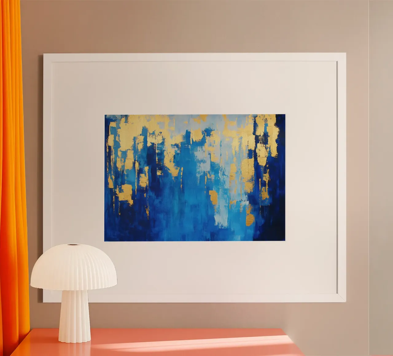 Abstract blauw-goud - olieverfschilderij met glanzend effect poster van Euphoria Theresa