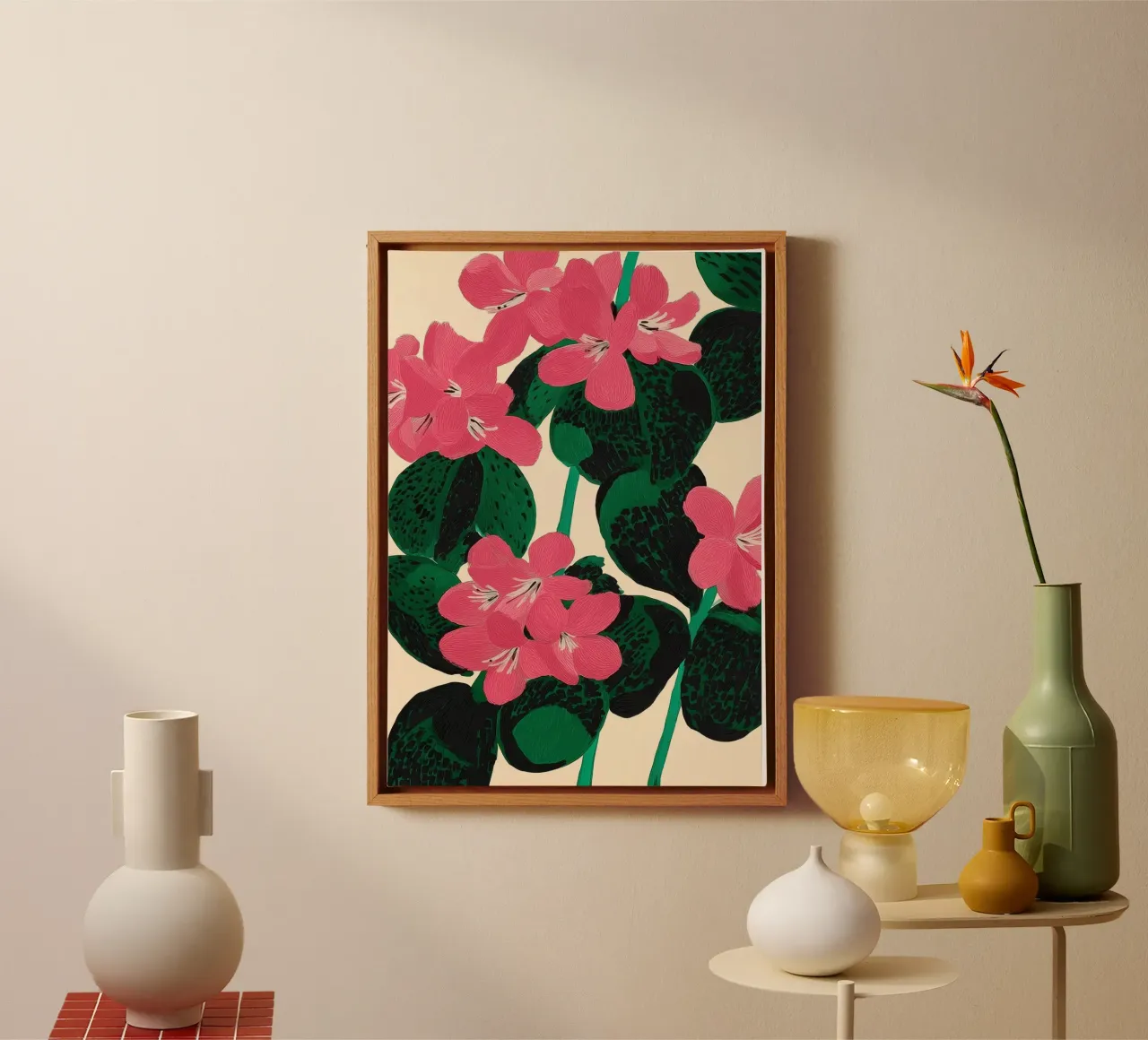 Azalea Blossoms with Jade Leaves tela con Cornice a cassetta da Flow Line