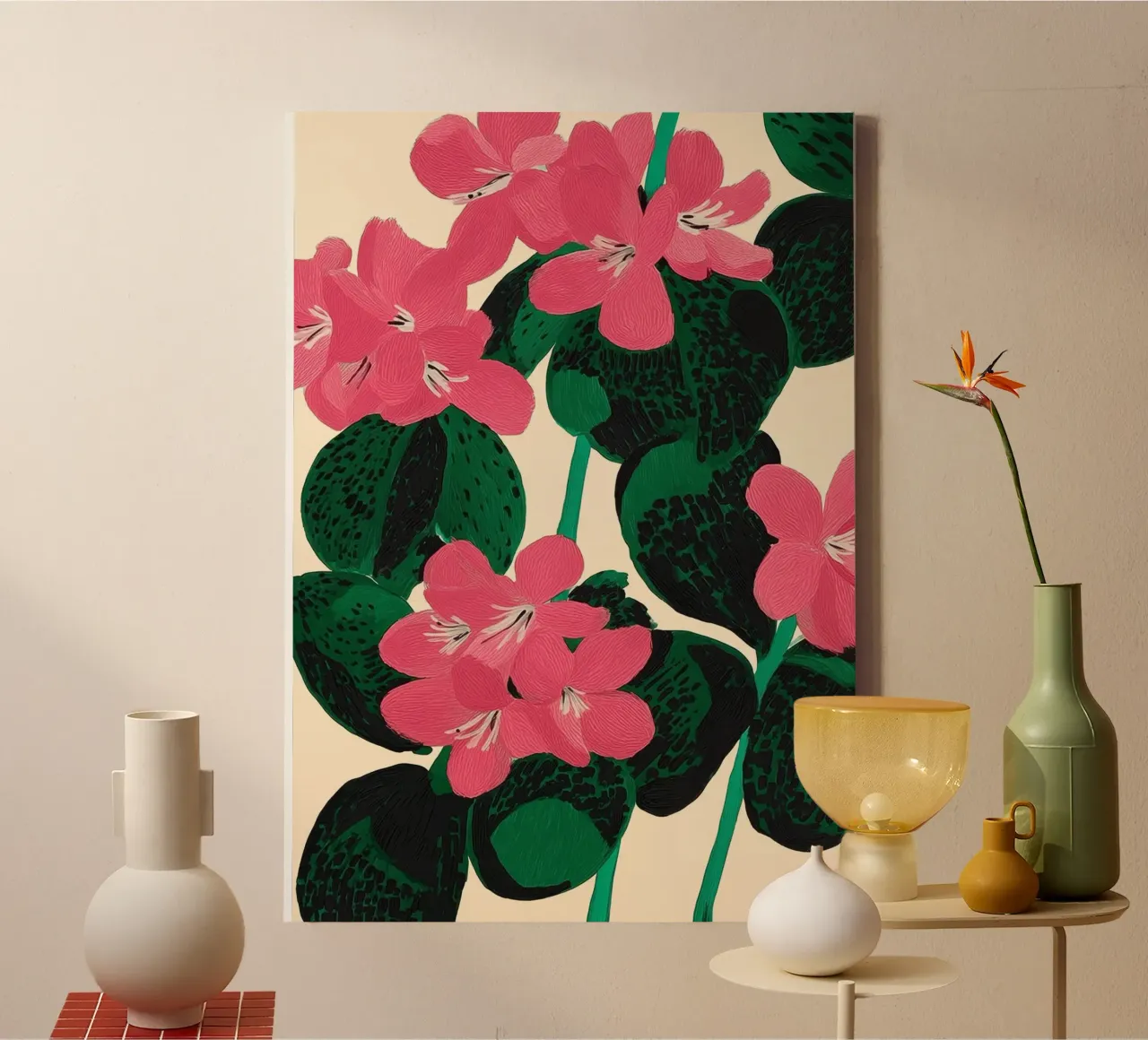 Azalea Blossoms with Jade Leaves tela con Cornice a cassetta da Flow Line