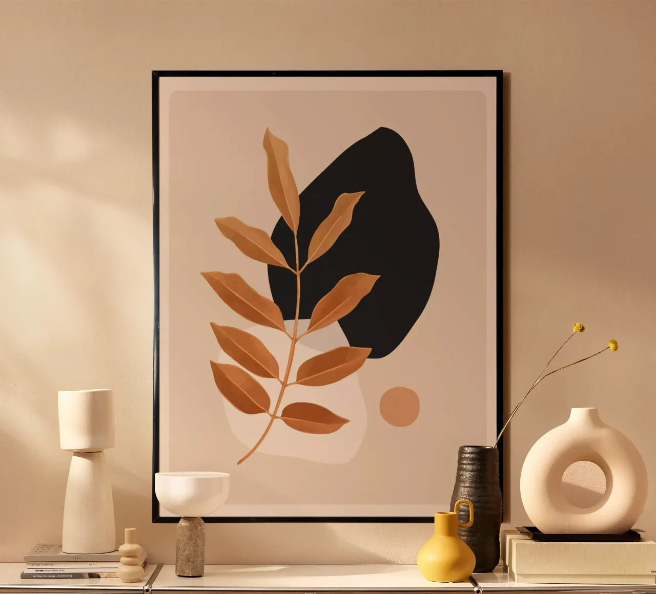 Abstrakte Kunst Minimal Pflanze 38 Poster mit Holzrahmen von ThingDesign