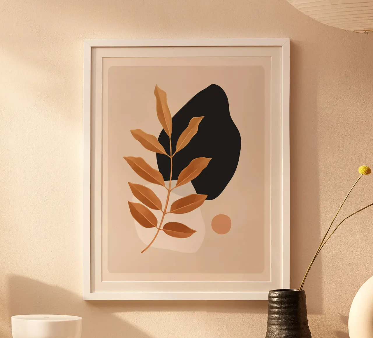 Abstrakte Kunst Minimal Pflanze 38 Poster mit Holzrahmen von ThingDesign