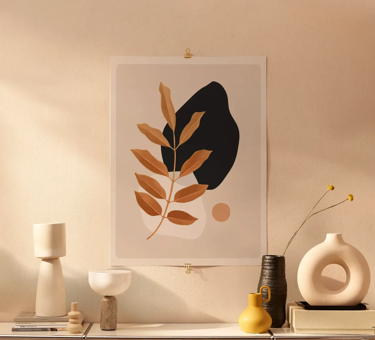 Abstrakte Kunst Minimal Pflanze 38 Poster mit Holzrahmen von ThingDesign