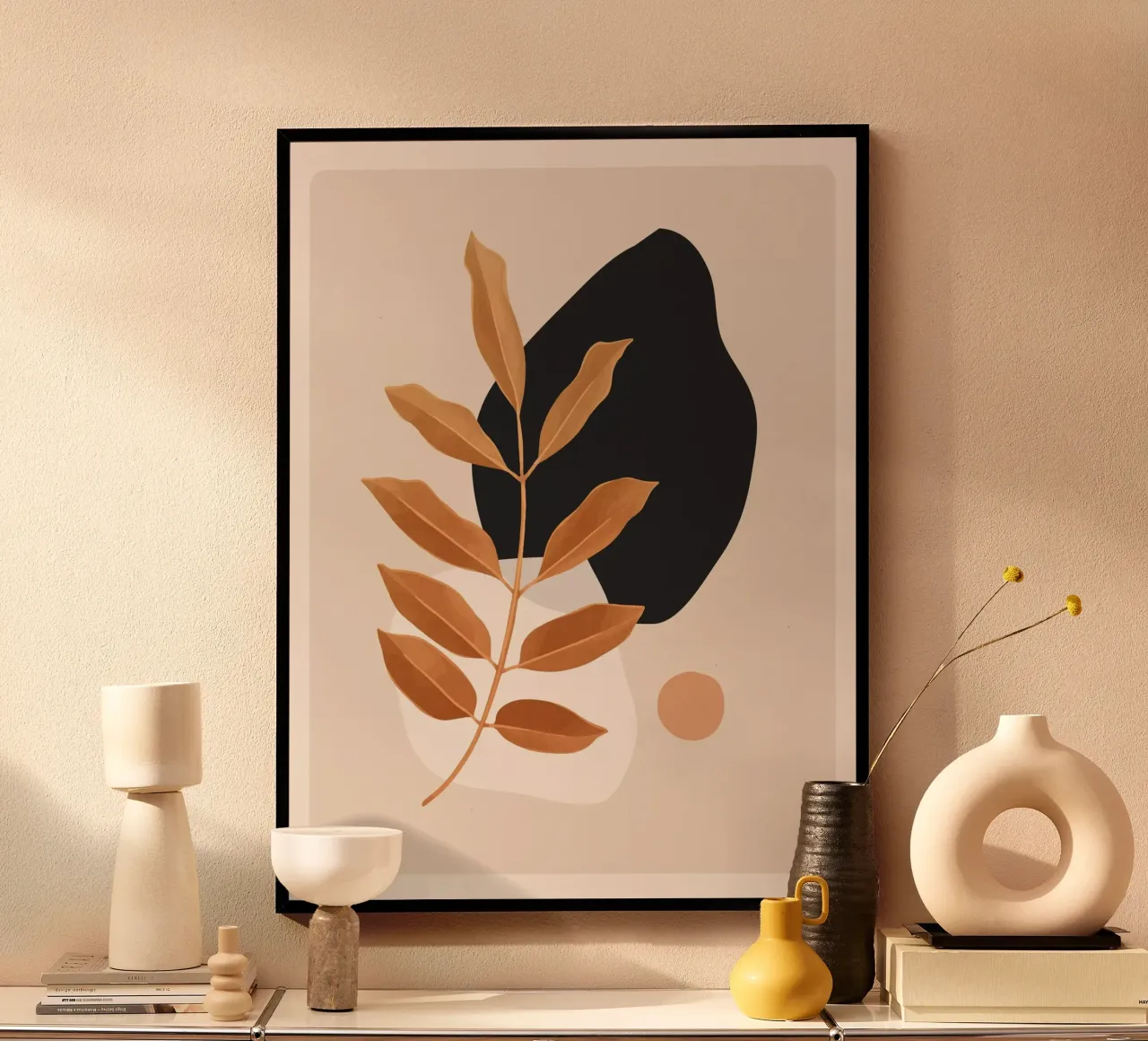 Abstrakte Kunst Minimal Pflanze 38 Poster mit Holzrahmen von ThingDesign