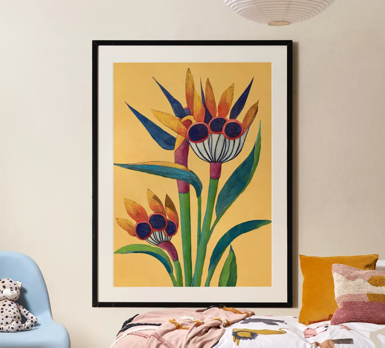 Bird of Paradise in Tropical Bloom poster con telaio in alluminio da Flow Line