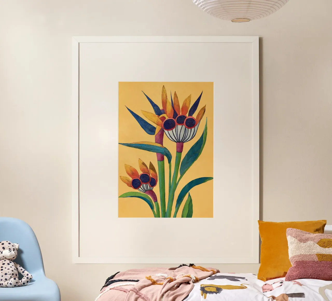 Bird of Paradise in Tropical Bloom poster con telaio in alluminio da Flow Line