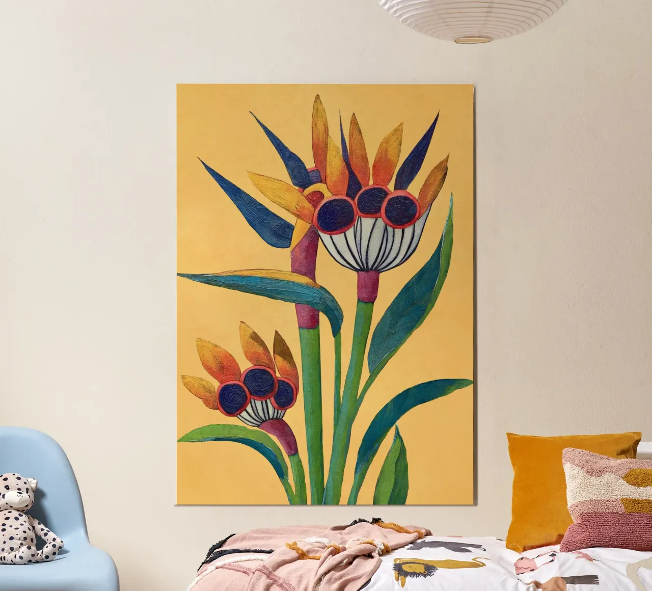 Bird of Paradise in Tropical Bloom poster con telaio in alluminio da Flow Line
