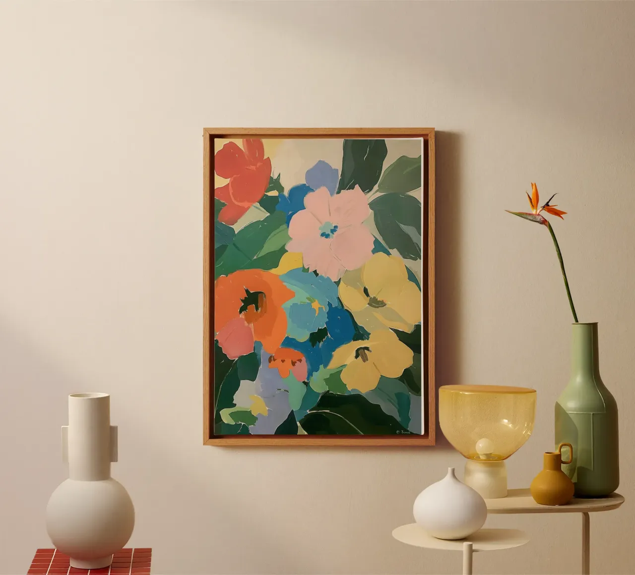 Fiori di ispirazione matissiana - Grandi forme colorate tela con Cornice a cassetta da Euphoria Theresa