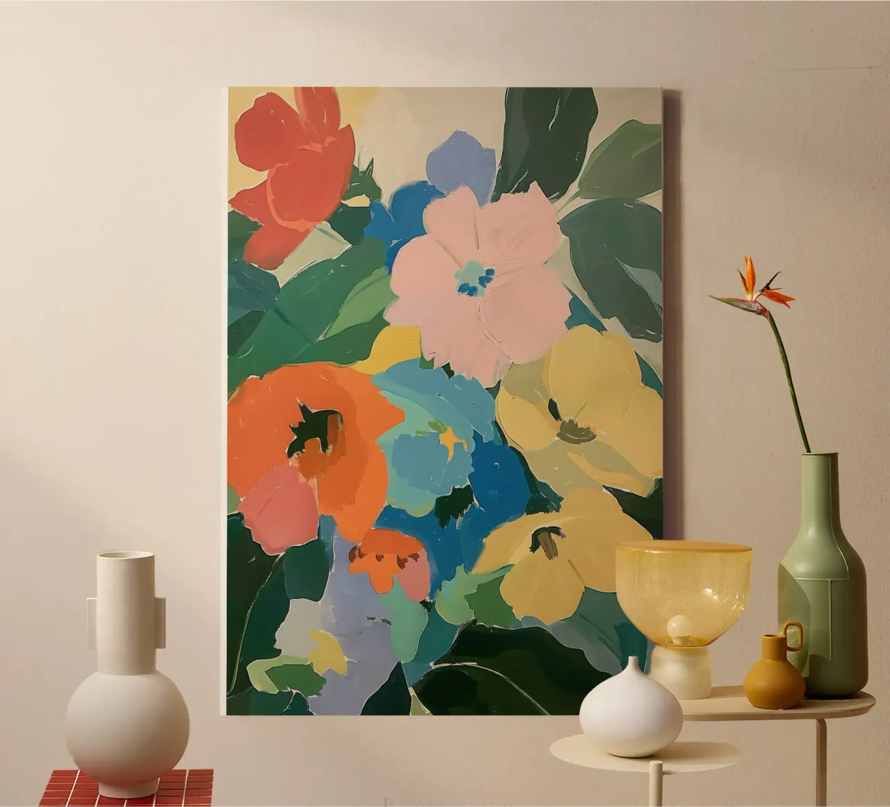 Fiori di ispirazione matissiana - Grandi forme colorate tela con Cornice a cassetta da Euphoria Theresa