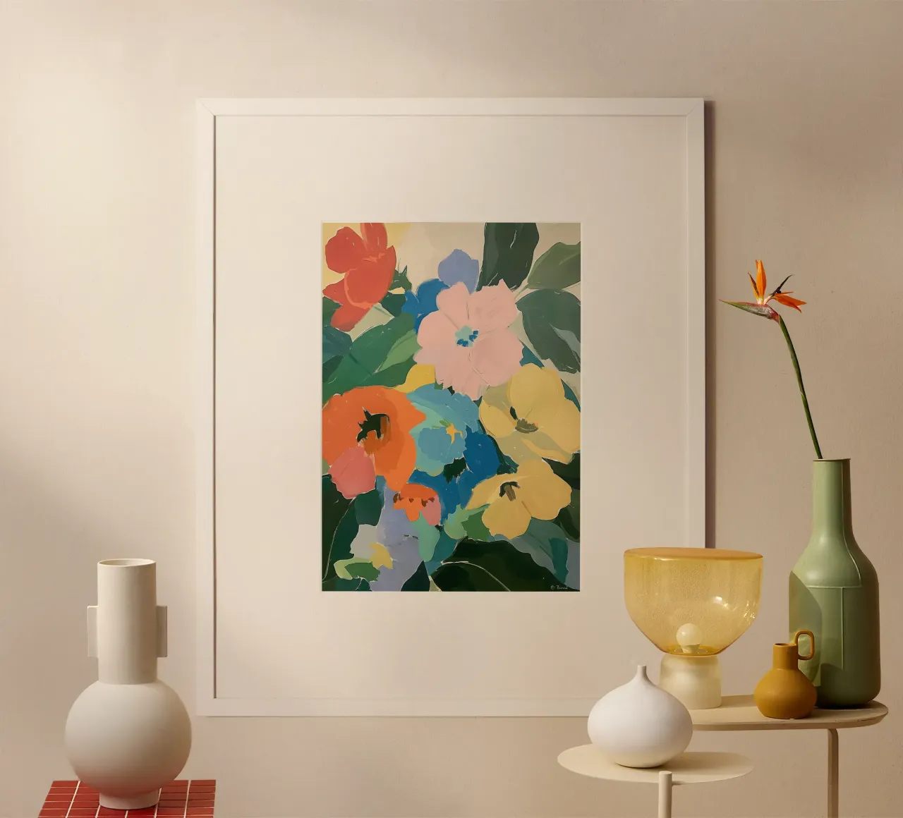 Fiori di ispirazione matissiana - Grandi forme colorate poster con telaio in plastica da Euphoria Theresa