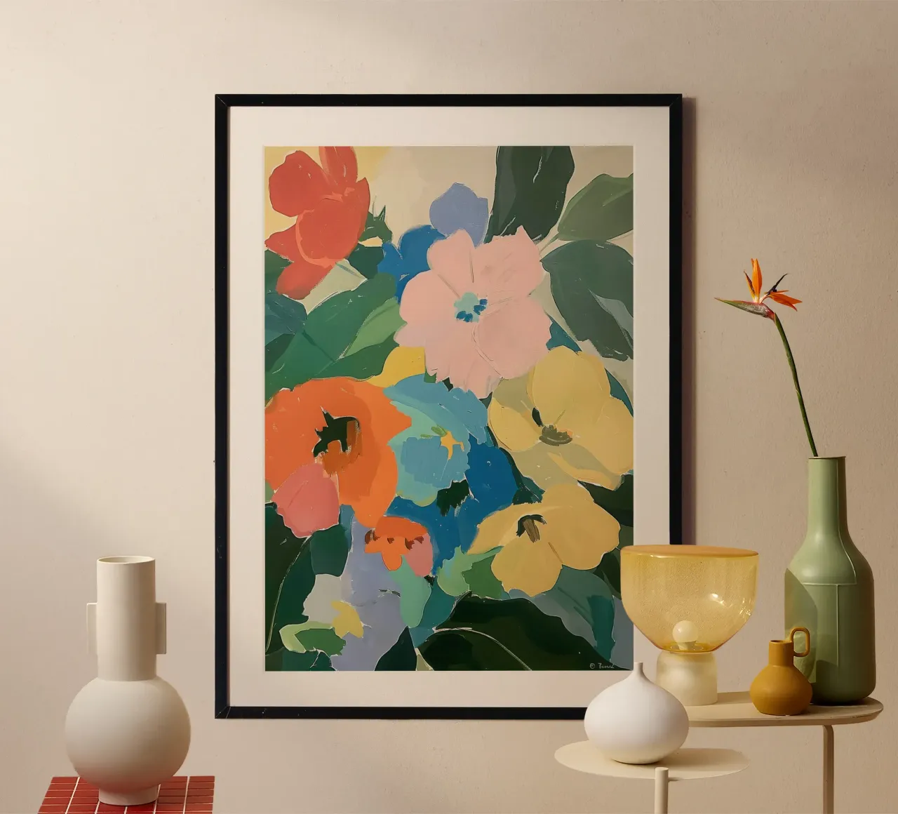 Fiori di ispirazione matissiana - Grandi forme colorate poster con telaio in plastica da Euphoria Theresa