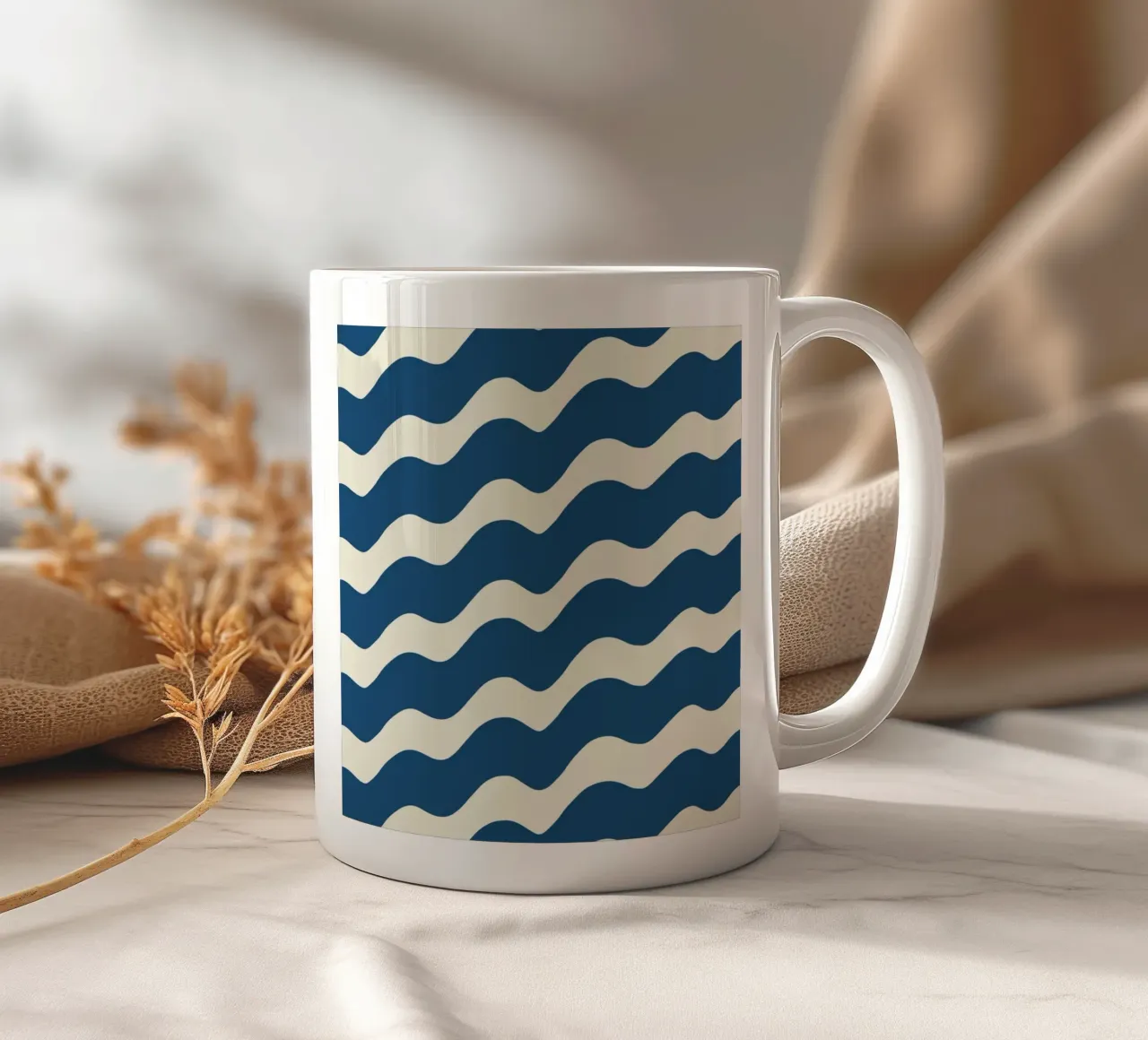 Waves pattern 21 ceramic mug by Little Dean