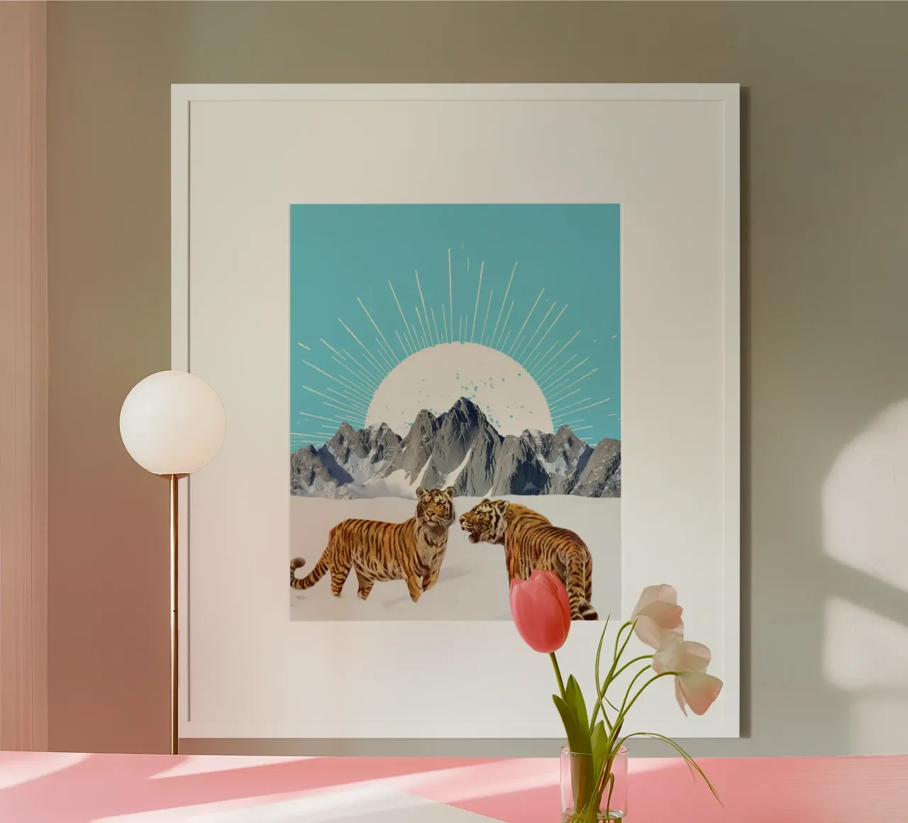 Tigers in the Snow Poster mit Kunststoffrahmen von MsGonzalez