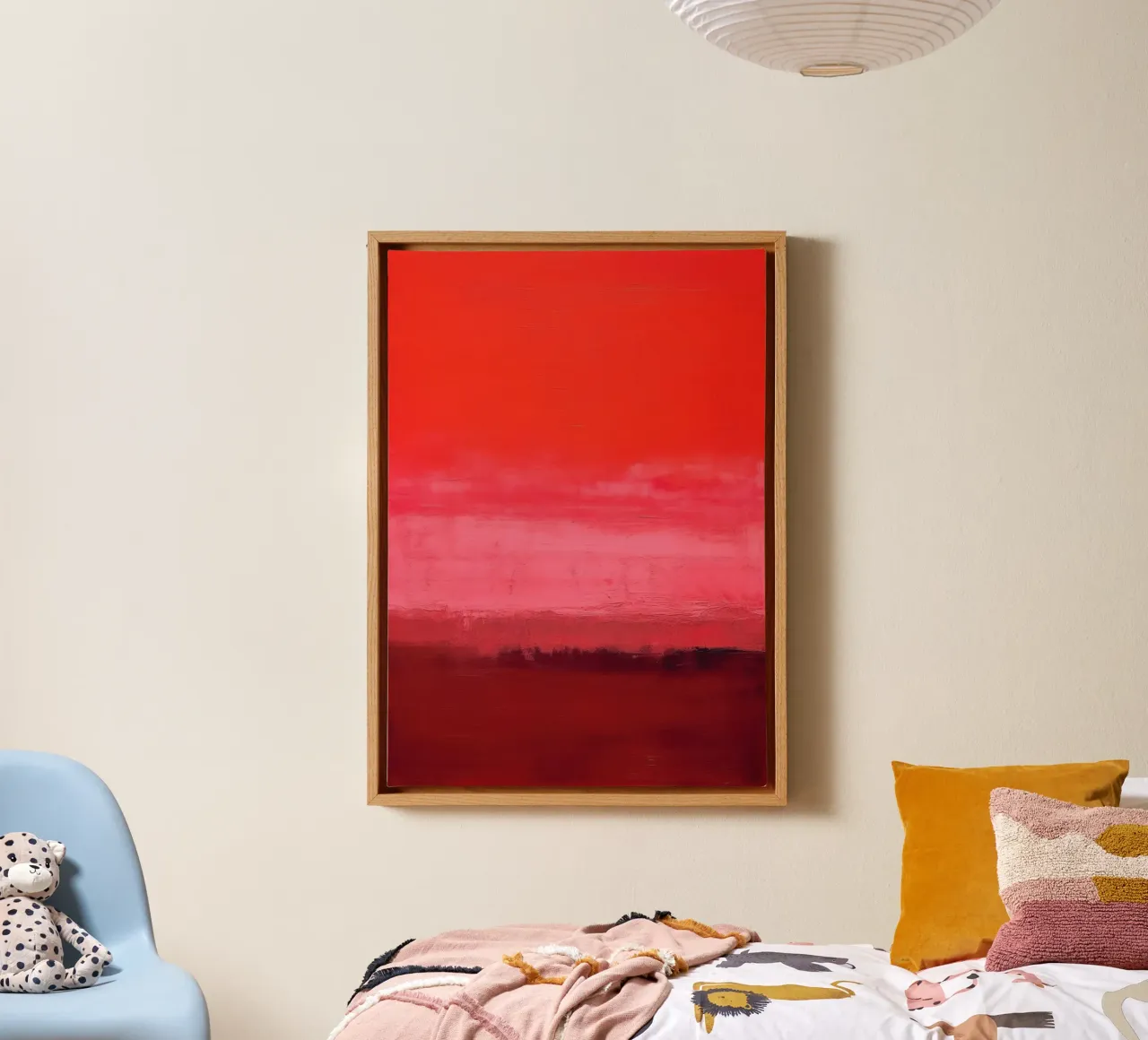 Retro minimalism - red sky with brushstrokes canvas with Floater frame by Euphoria Theresa