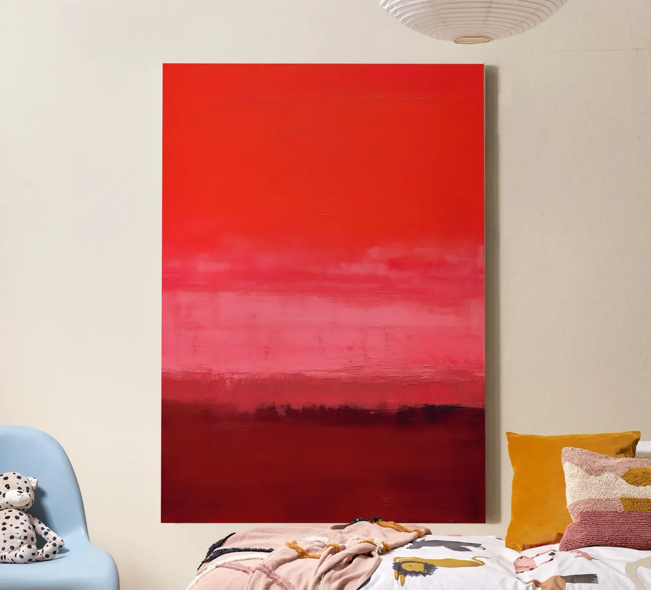 Retro minimalism - red sky with brushstrokes canvas with Floater frame by Euphoria Theresa