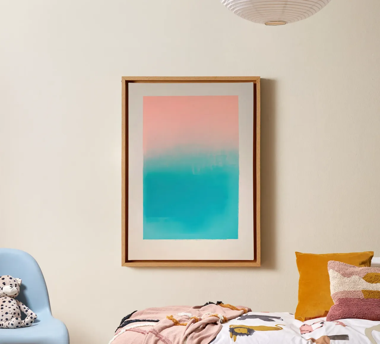 Ombre Pink-Blue - Minimalist screen print canvas with Floater frame by Euphoria Theresa