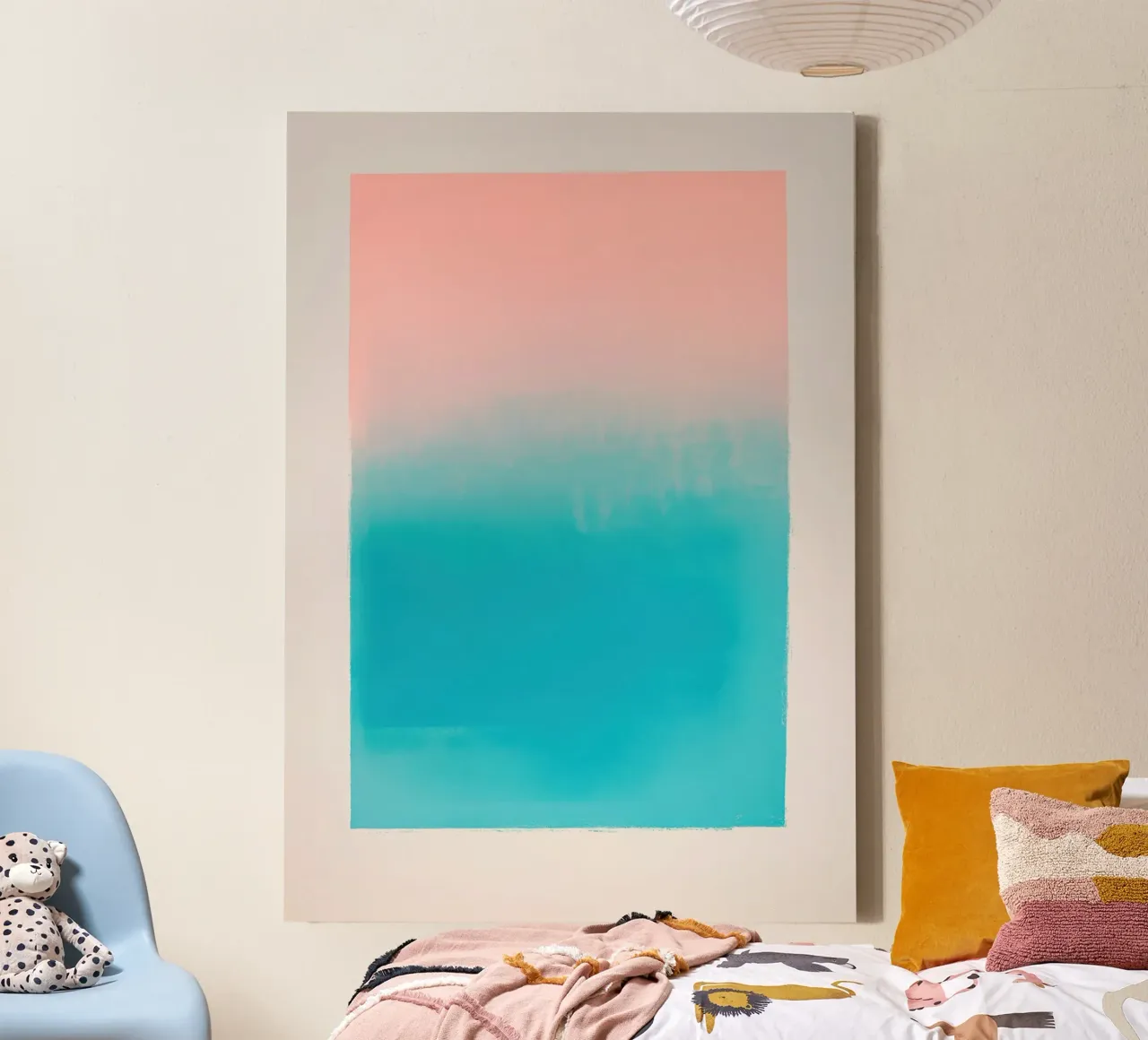 Ombre Pink-Blue - Minimalist screen print canvas with Floater frame by Euphoria Theresa