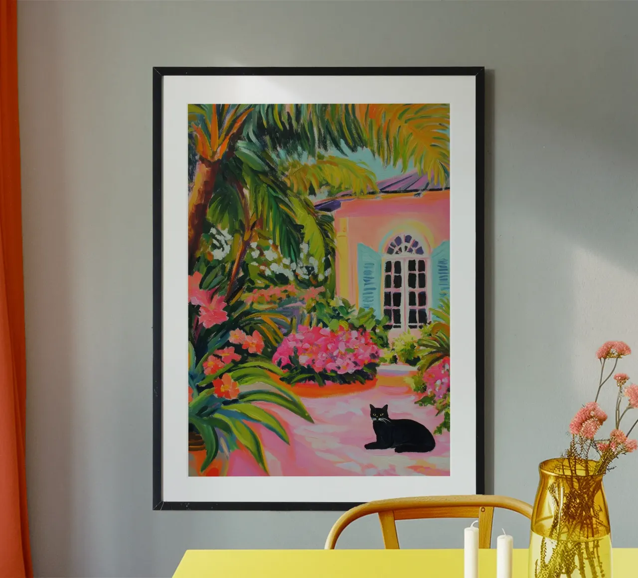 Gatto nero nel giardino di Key West - Gouache carta hahnemühle da Euphoria Theresa