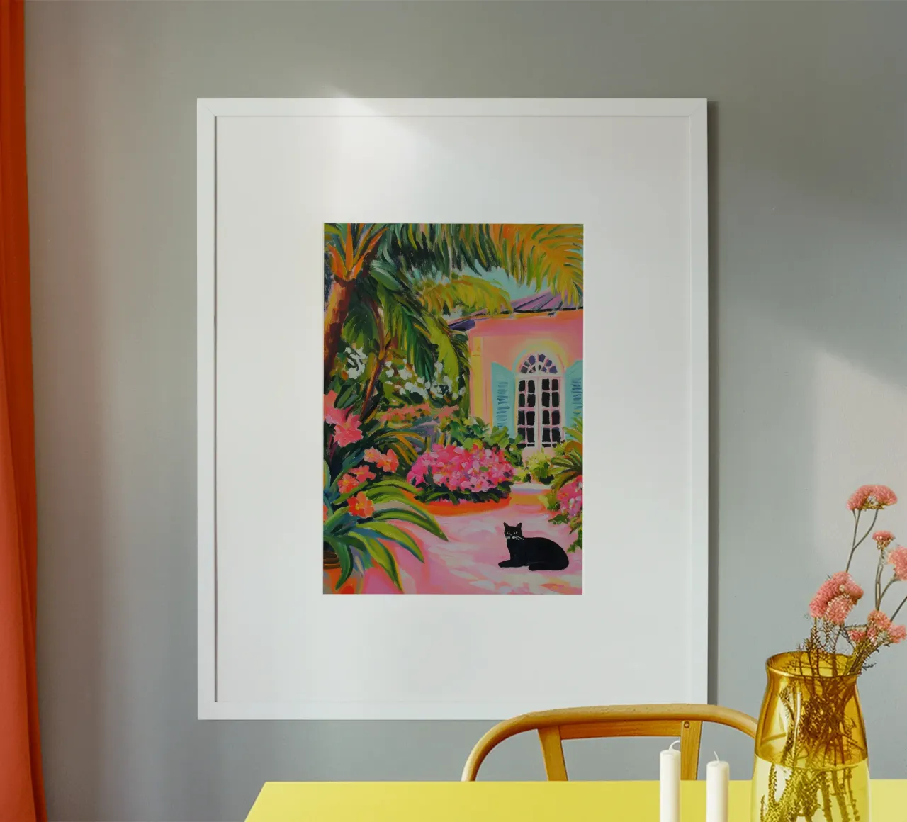 Gatto nero nel giardino di Key West - Gouache carta hahnemühle da Euphoria Theresa
