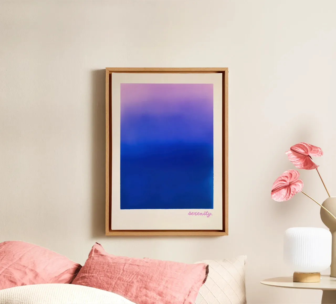 Litho "Serenity" met kleurverloop canvas met Baklijst van Euphoria Theresa