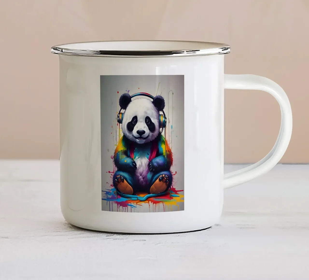 Baby panda in cuffia tazza in smalto da MakArena