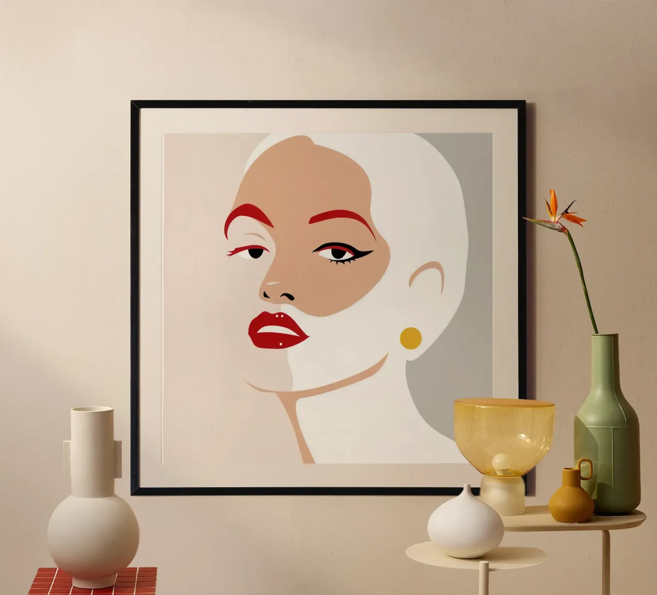 Fiducia nelle labbra cremisi poster con telaio in legno da Scaller Stars