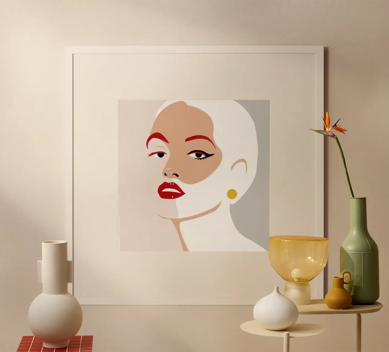 Fiducia nelle labbra cremisi poster con telaio in legno da Scaller Stars