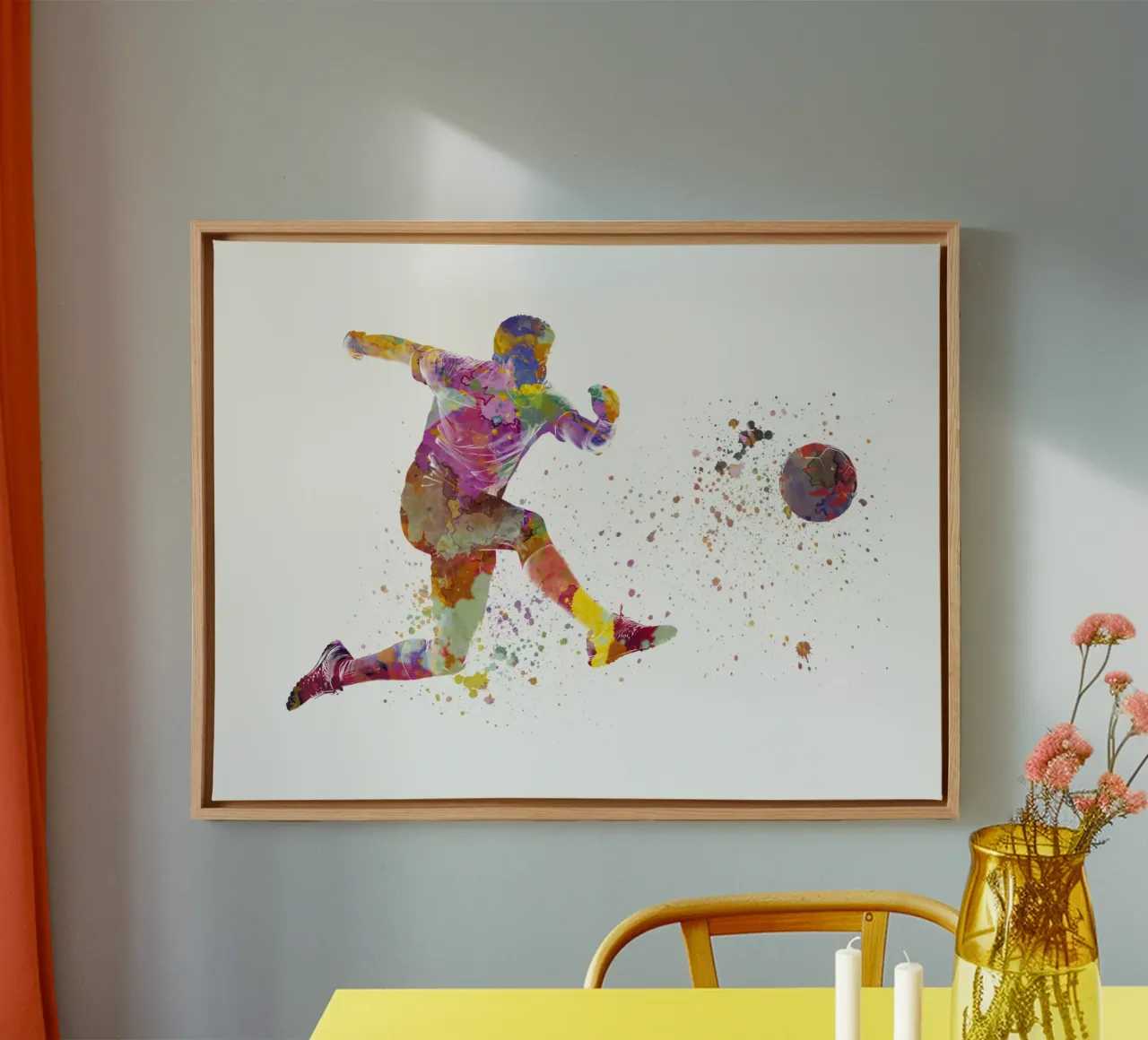 Giocatore di calcio ad acquerello tela con Cornice a cassetta da ⚽ Sports Pulse