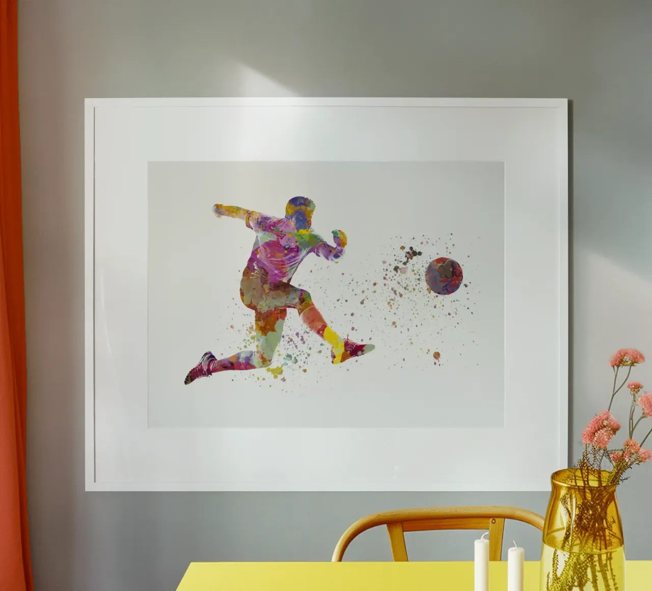 Giocatore di calcio ad acquerello poster con telaio in plastica da ⚽ Sports Pulse
