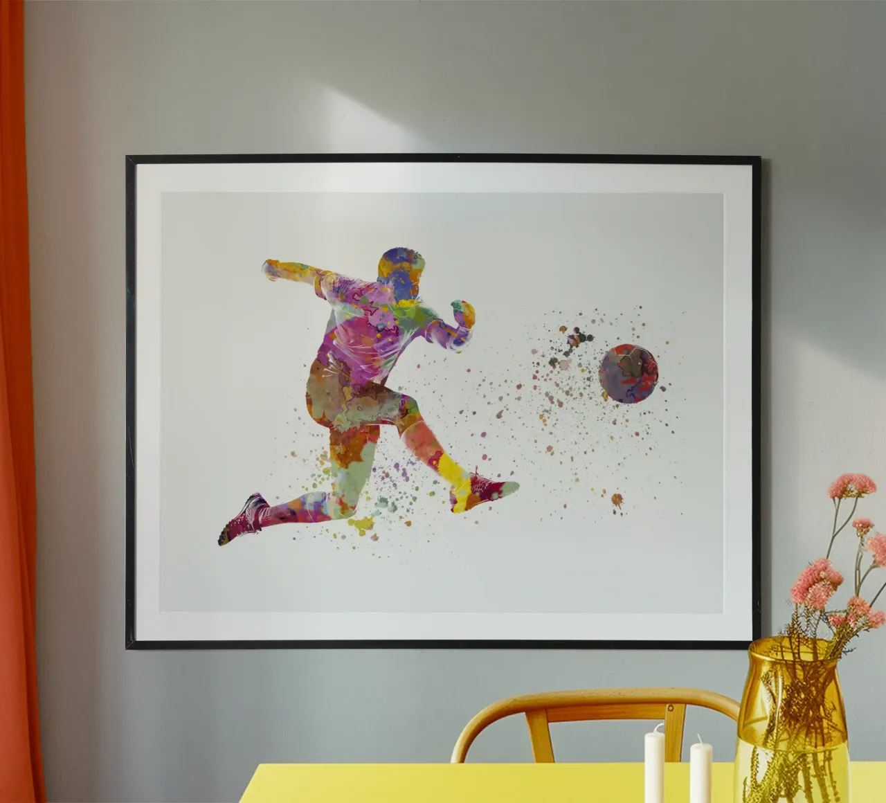 Giocatore di calcio ad acquerello poster con telaio in plastica da ⚽ Sports Pulse