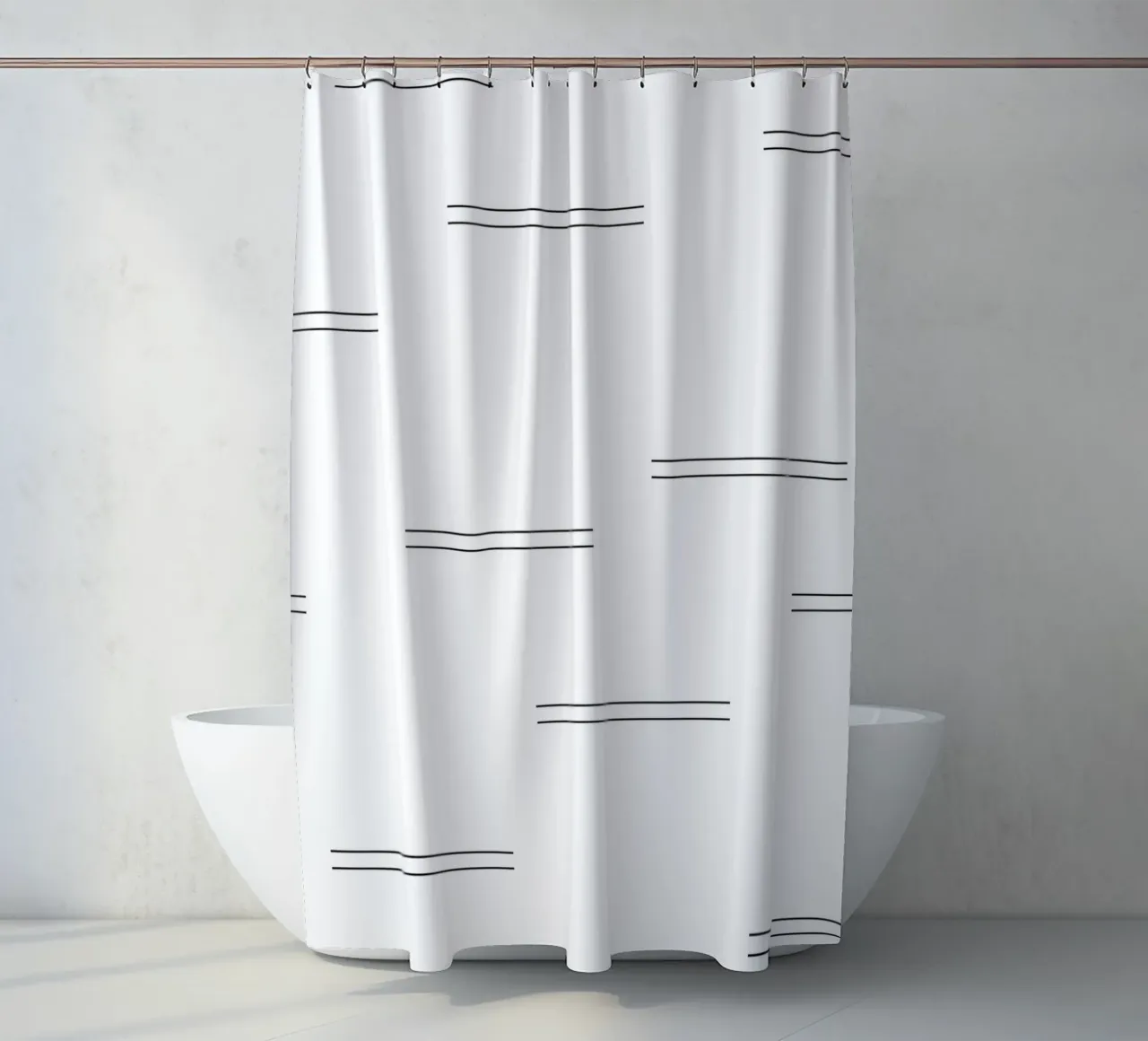 Minimal Abstract Double Lines | Black on White shower curtain by Beauty in Simplicity