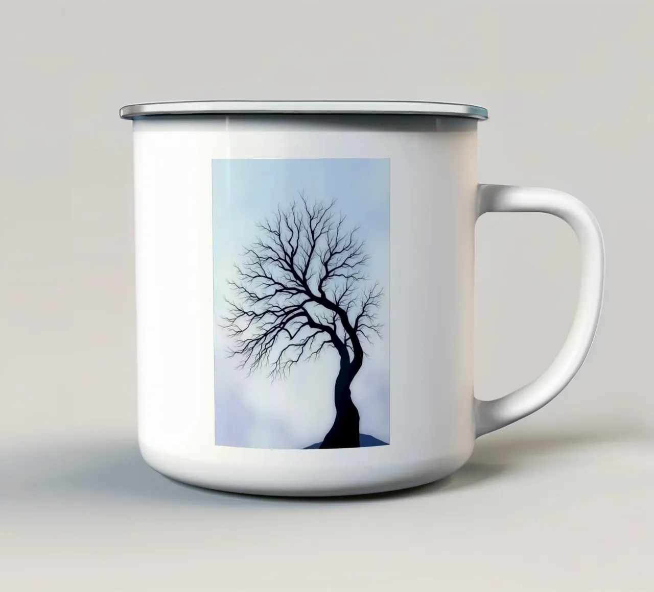 Sussurri d'inverno: Una silhouette di struggente bellezza tazza in smalto da Artistic-shop