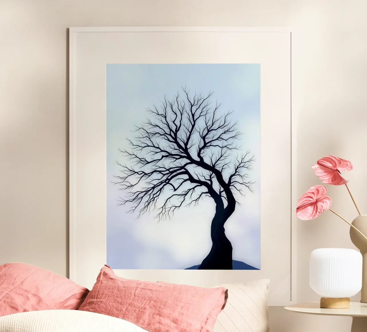 Sussurri d'inverno: Una silhouette di struggente bellezza poster con telaio in alluminio da Artistic-shop