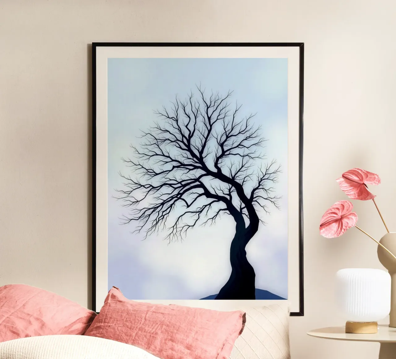 Sussurri d'inverno: Una silhouette di struggente bellezza poster con telaio in alluminio da Artistic-shop